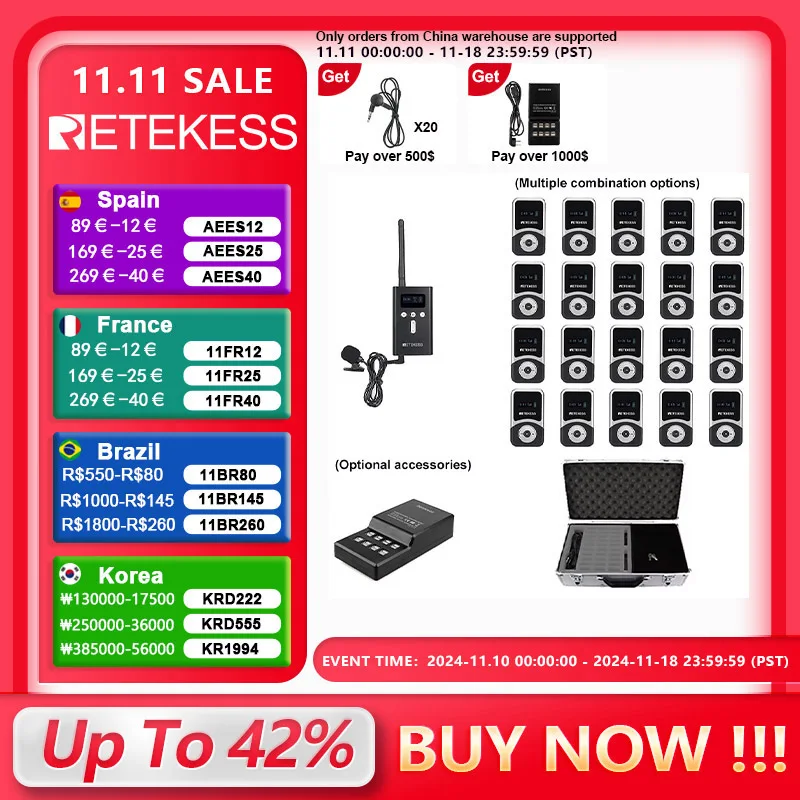 Retekess T130S Tour Guide System Tour Guide Wireless Audio System Radio For Excursion Translation Church Training Museum