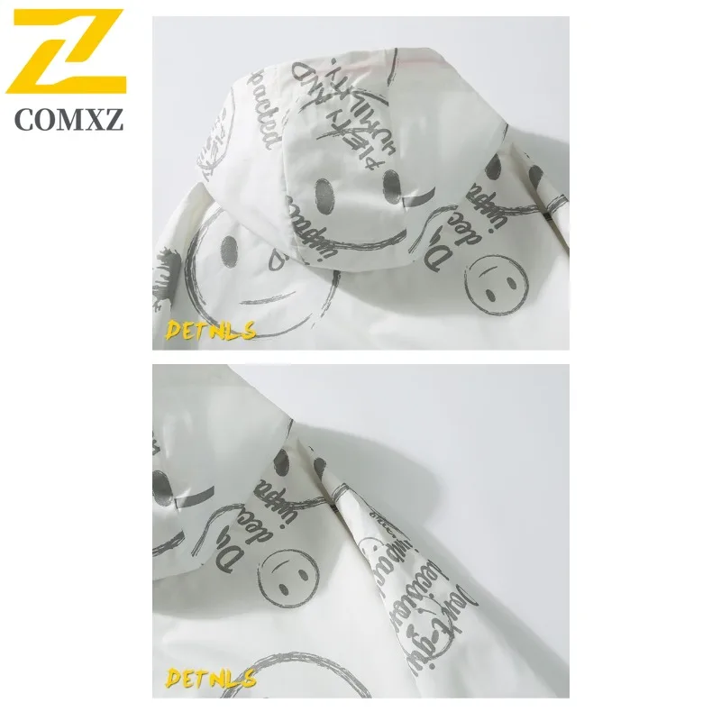 EiAO windbreaker Smile Print Men Women Trendy Loose Fit Casual Coat Waterproof Windproof Streetwear for Hiking Camping Outdoor