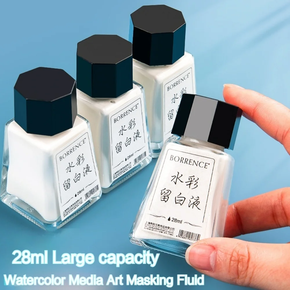 Watercolor Masking Liquid Borrence Watercolor Art Masking Fluid 28ML White for Opaque Areas of Drawing Watercolour Paper Gouache Painting Art Supplies