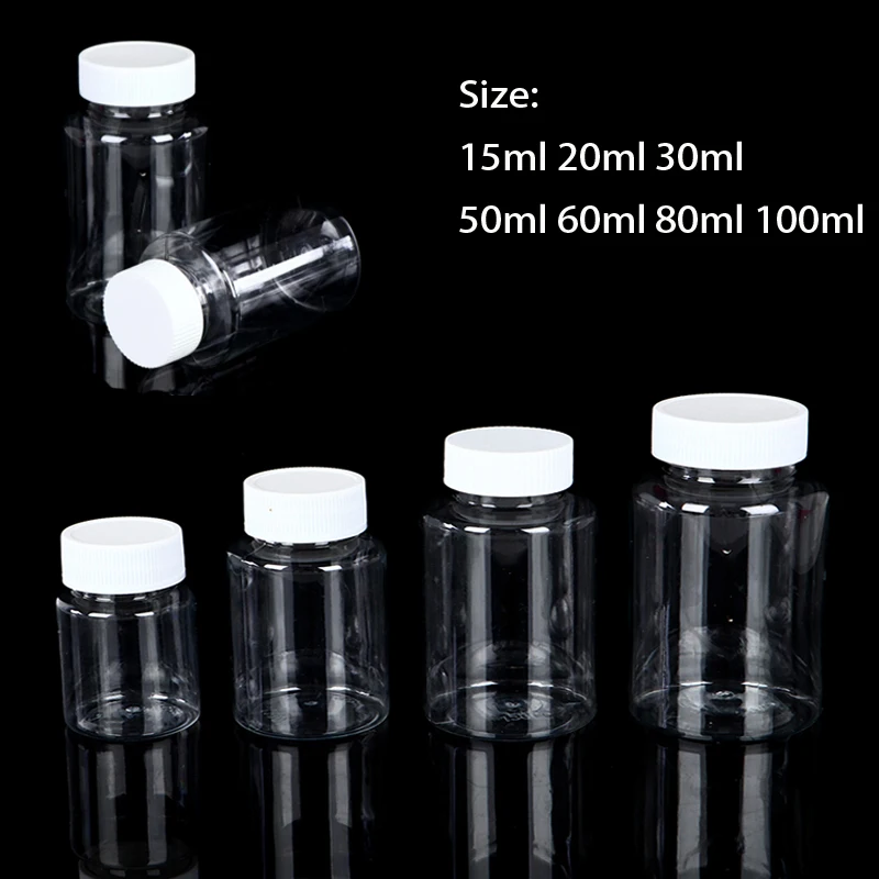 5-30pcs Refillable Bottles 15ml 20ml 30ml 50ml 60ml 80ml 100ml Plastic PET Clear Empty Seal Bottles Container with Screw Cap