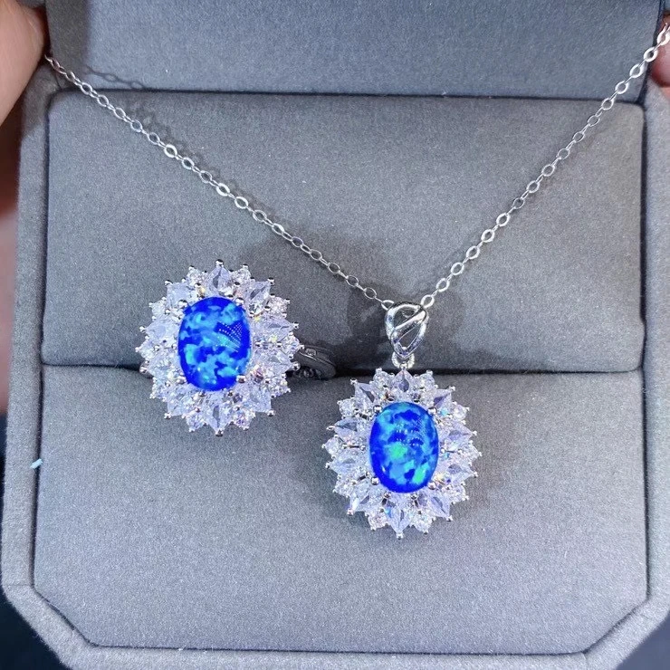 

High Jewelry Natural Opal 925 Sterling Silver Fashion Girls New Pendant Necklace Link Set Support Test
