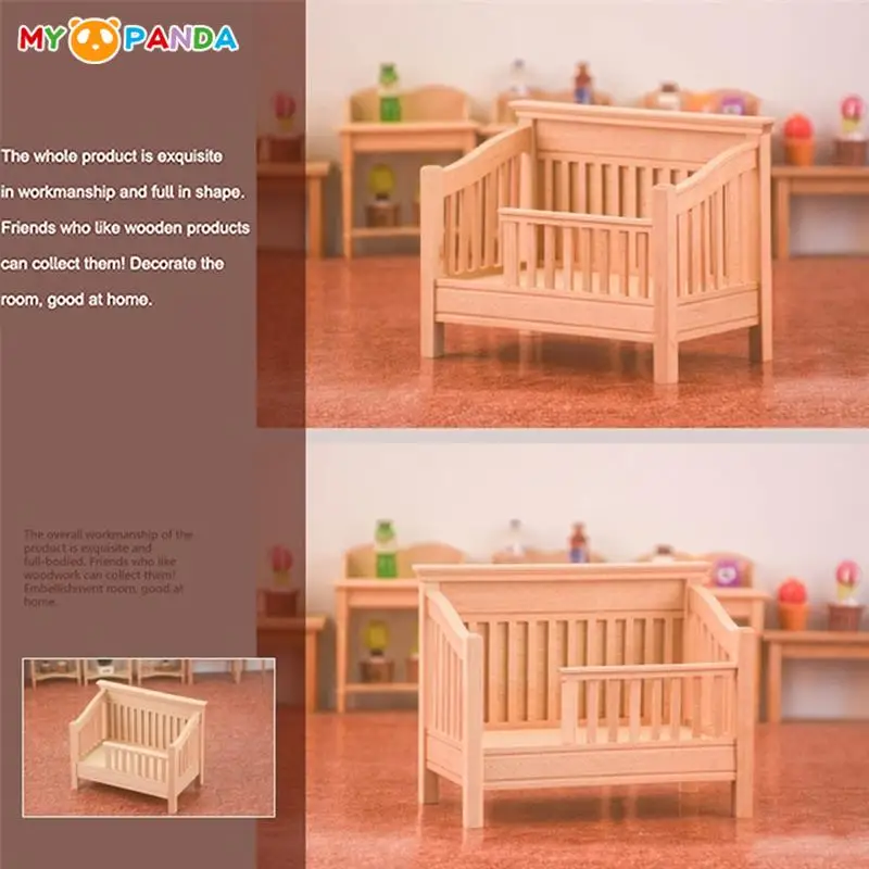

1:12 Dollhouse Miniature Wooden Bed Baby Fenced Bed Dolls House Bedroom Furniture Model Doll House Scene Decor Accessories