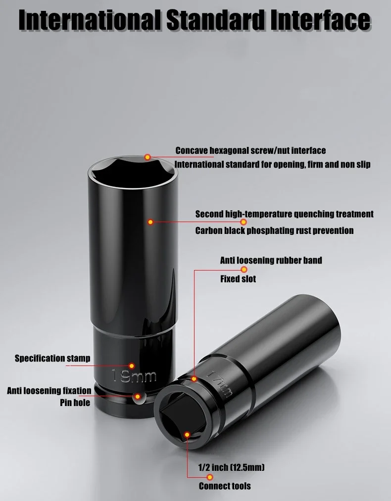 1/2" Antrieb Deep Impact Socket Drive Metric Wrench Socket Deep Impact Socket Pneumatischer Schraubenschlüsselkopf Reifenentfernungswerkzeuge – Detail 8