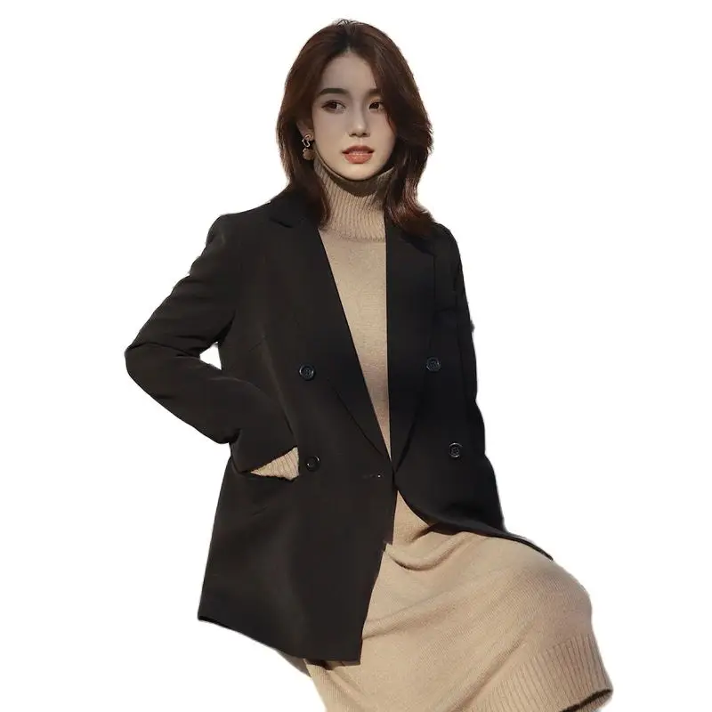 

Новинка, черные женские блейзеры для отдыха, весенний офисный женский костюм с карманами, женская модная блузка