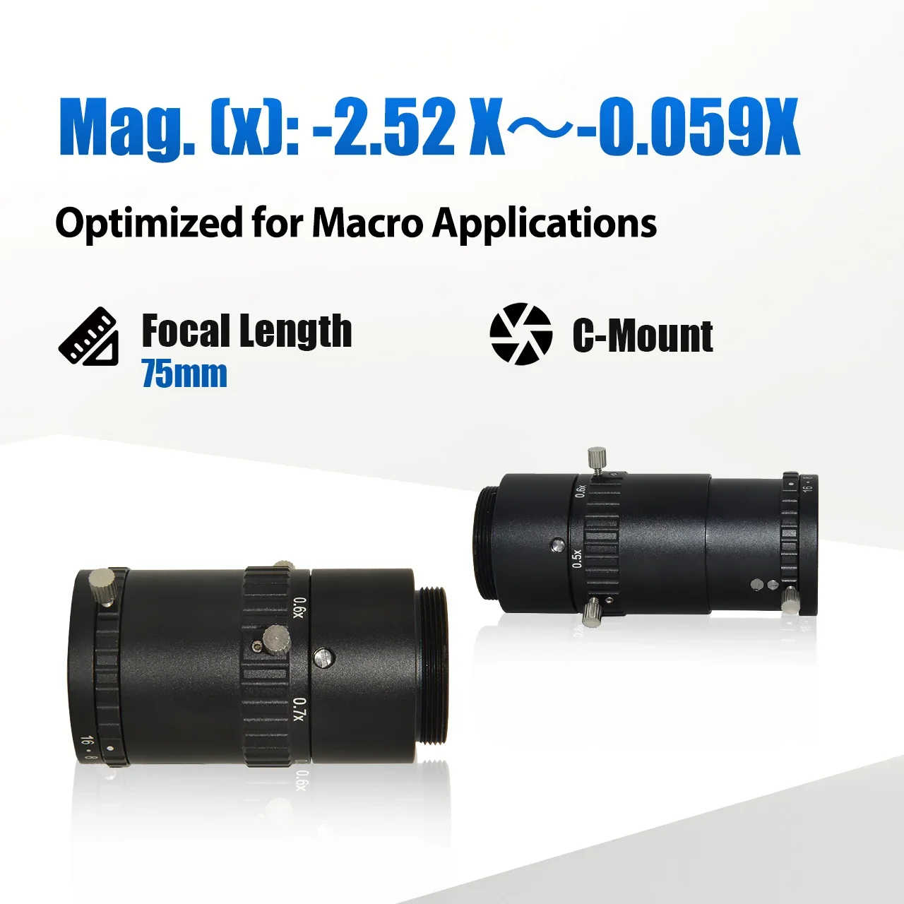 IMX183, IMX530/540, IMX531/541, IMX253/304 센서용 VisionDatum -0.8X -0.5x 50mm 광학 매크로 렌즈
