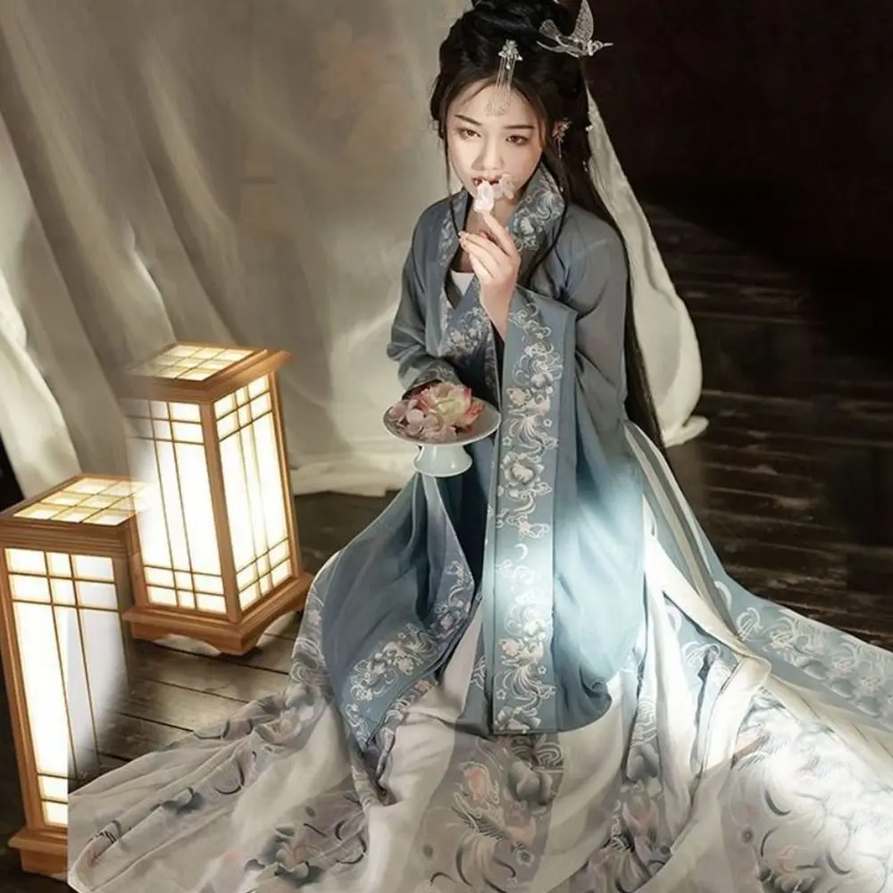 

Женское платье для косплея Hanfu, красное платье в китайском ретро-стиле с традиционным принтом, юбка элегантная длинная юбка для девушек, 2 цвета