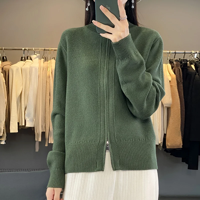 

Autumn Winter Wool Cardigan Sweater Women Turtleneck Long Sleeve Top Basic New In Outerwears Female Knit Zipper Designer Clothe