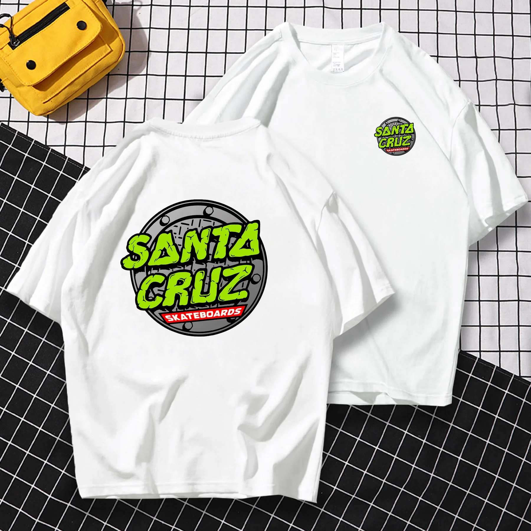 

Удивительные футболки, мужская футболка, двусторонняя Повседневная Уникальная футболка большого размера с изображением Санта Круз, металлических скейтбордов, мужские футболки, графические футболки