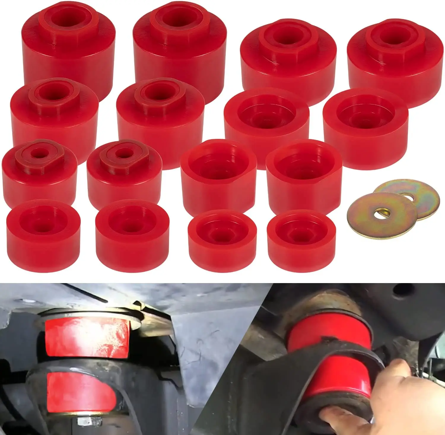 Prothane 6-116 Body Mount Bushings Fit for Ford Sport Track 2001-2005 2WD/4WD 18PCS Red Bushings Complete Set