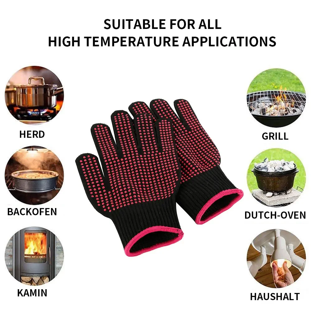 Grill Gloves Heat Resistant Oven Mitt Heat Proof Polyester Cotton Non-Slip BBQ Gloves Baking Barbecue Fryer Cook