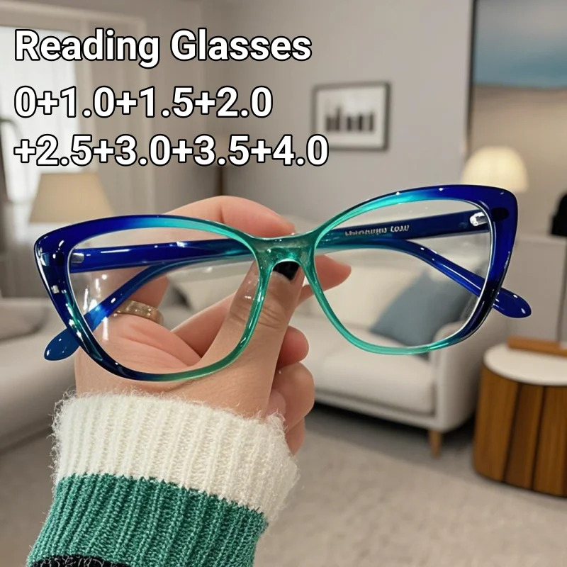 Senior Sense of Square Box Katzenauge Presbyopie Mode Anti-Blaulicht-Brille Ältere Single Vision Lesebrille