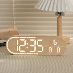Wood Style LED Digital Wall Clock with Temperature Display and Dual Alarms - Adjustable Brightness & Snooze Feature, USB Powered - 9 inch (Yellow)