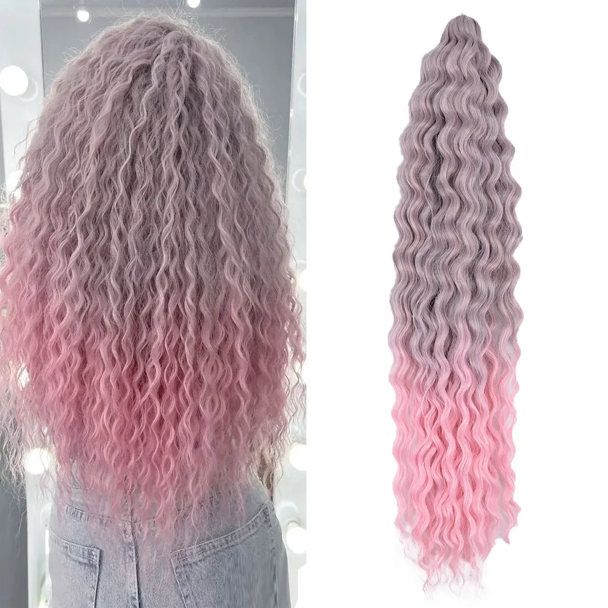 22 Inch Synthetic Ariel Curl Hair Extension Crochet Hair Water Wave Twist Braid Hair Ombre Blonde Pink Deep Wave Braiding Hair