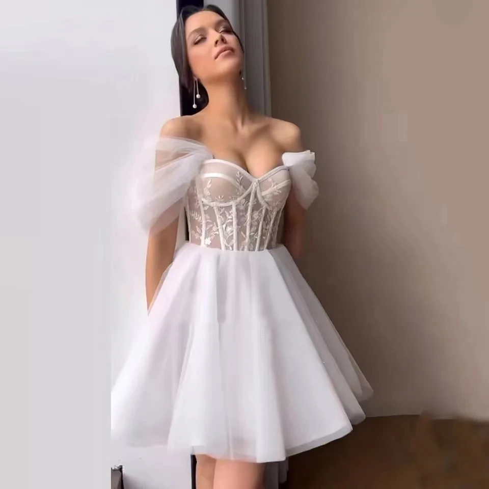 Simple-Short-Bride-Wedding-Dresses-Appliques-Lace-Sweetheart-Corset ...