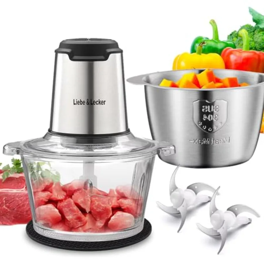 Food Processor Meat Grinder with 2 Bowls 8 Cup and 8 Cup Food Chopper Electric Vegetable Chopper with 4 Large Sharp Blades for 1