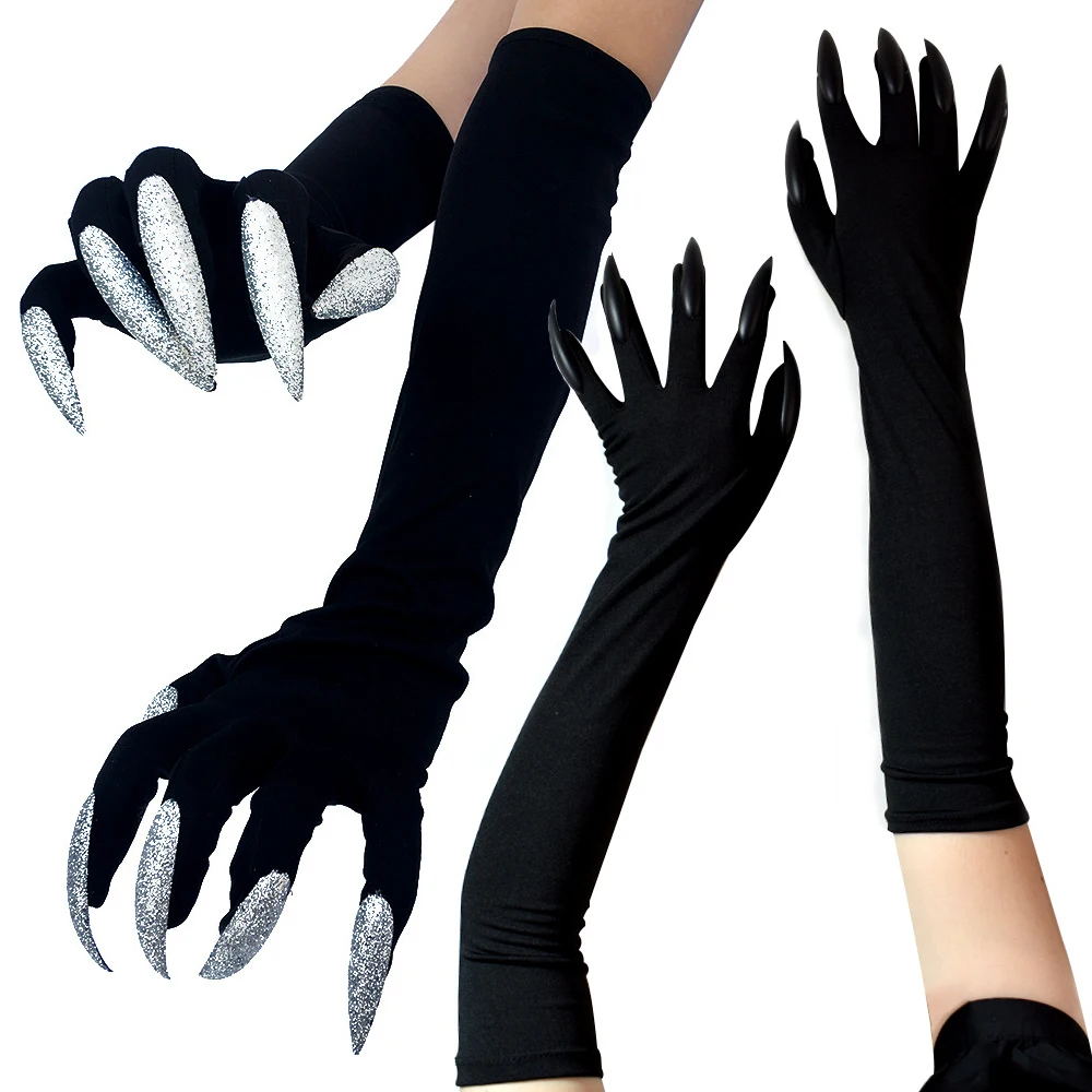 

Halloween Gothic Long Nails Cosplay Gloves Adult Unisex Scary Funny Black Mitten Witch Ghost Costume Props Accessories