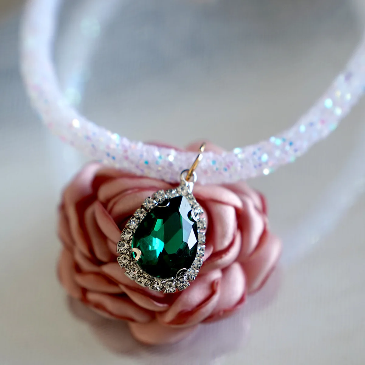 

Personalized Crystal Pendant Pet Accessories Puppy Necklace Fashion Solid Color Simple Pet Supplies Cute Cat Collar Necklace