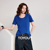 TOYOUTH T-shirts Femme en Coton Liquide Ammoniaque Effet Soie, Nouvelle Collection Printemps 2026, Hauts Décontractés Multicolores Anti-Plis de Luxe 1