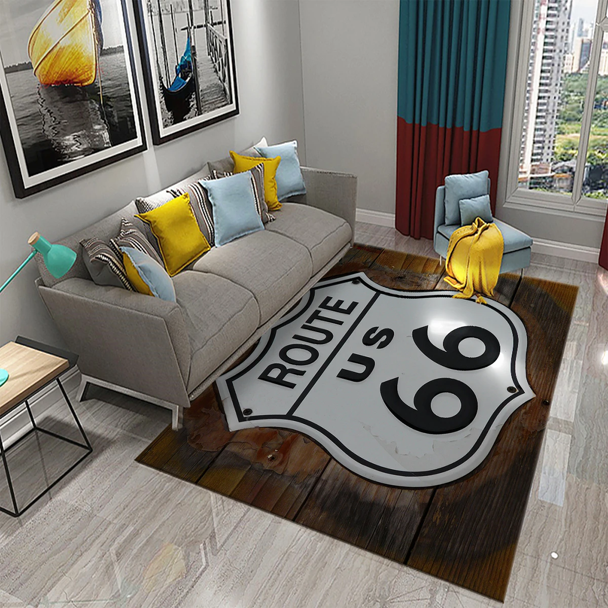 3D Fashion Route 66 Carpet Anti-slip Mat for Living Room Bedroom Rug Kitchen Bathroom Floor Area Mats Doormats for Home Decor