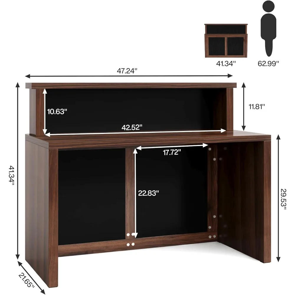 Reception Desk with Counter, 47 Inch Small Reception Room Table, Front Desk for Office, Retail Checkout Counter for Lobby, Salon 2