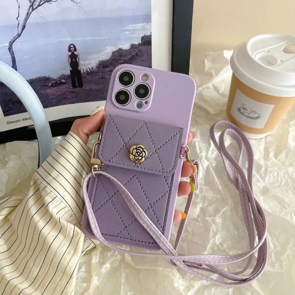 Lanyard Pocket Zero Wallet Solid Color Mobile Phone Soft Shell Case