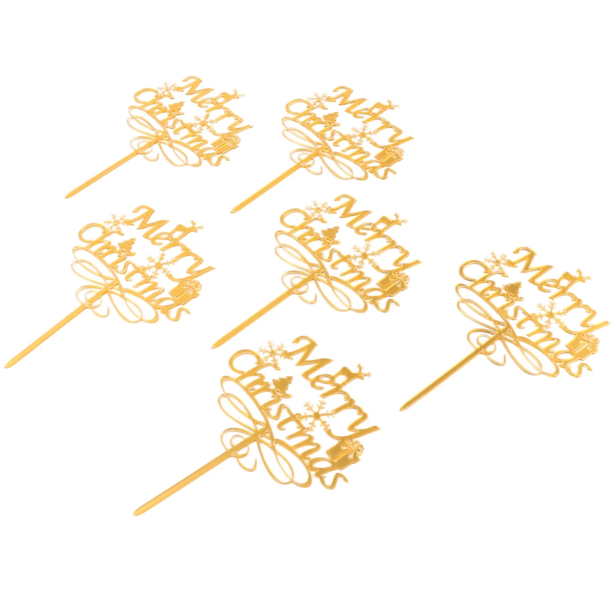 

6 Pcs Christmas Cake Decoration Deer Snowflake Acrylic Card Decorative Topper Hat Pick Supplies Party Ornaments