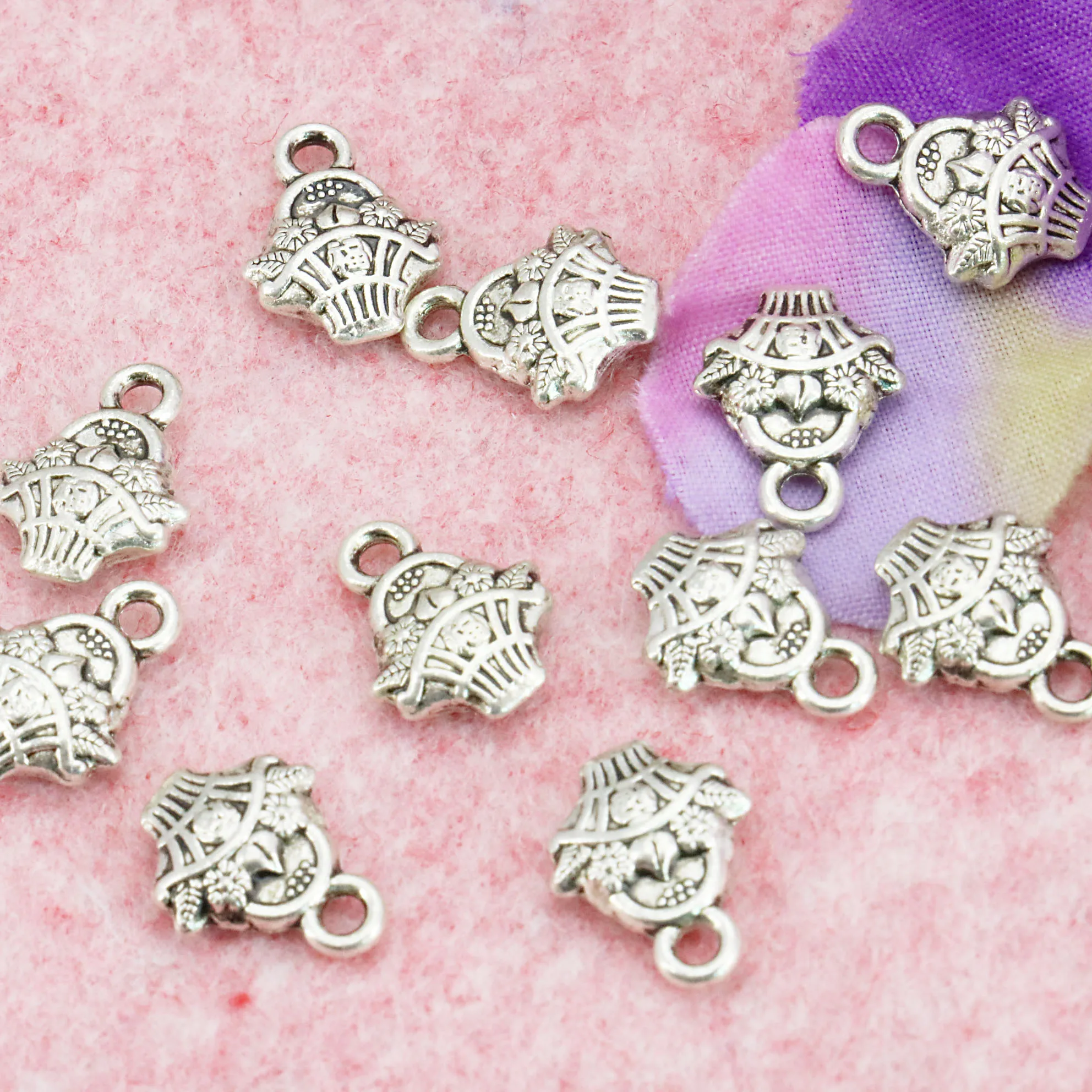 

5PCS Fashion Jewelry Making Design Flowers Basket Charms Loose Beads Pendant Alloy Findings Accessories For Necklace Bracelet