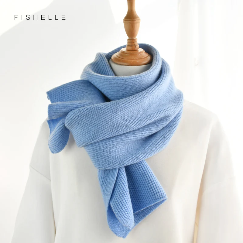 Solid color blue system luxury cashmere knitted scarves women or men winter scarf adults warm thick kids children wool scarf 2
