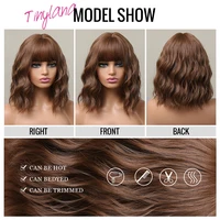 Perruques synthétiques courtes ondulées en cuivre marron miel avec frange, perruque de Cosplay Lolita Bob pour femmes, cheveux Afro naturels quotidiens résistants à la chaleur 6