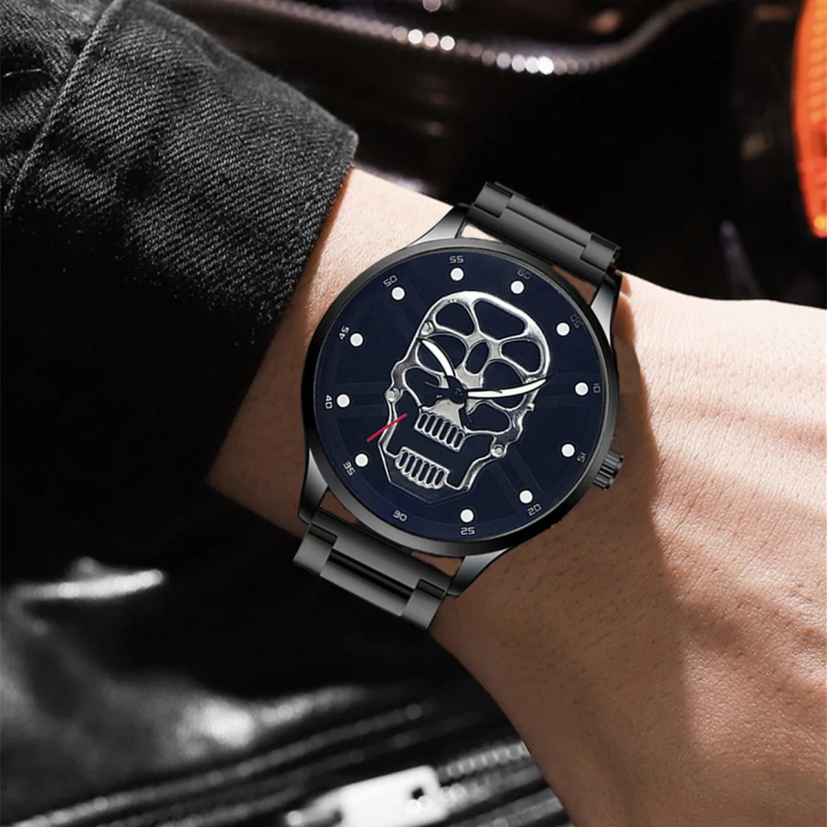 Men Fashion Skull Pattern Watch 2024 High Quality Stainless Steel Quartz Clock Analog Male Casual Military Wristwatch Relogio 2
