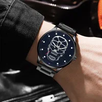 Men Fashion Skull Pattern Watch 2024 High Quality Stainless Steel Quartz Clock Analog Male Casual Military Wristwatch Relogio 2