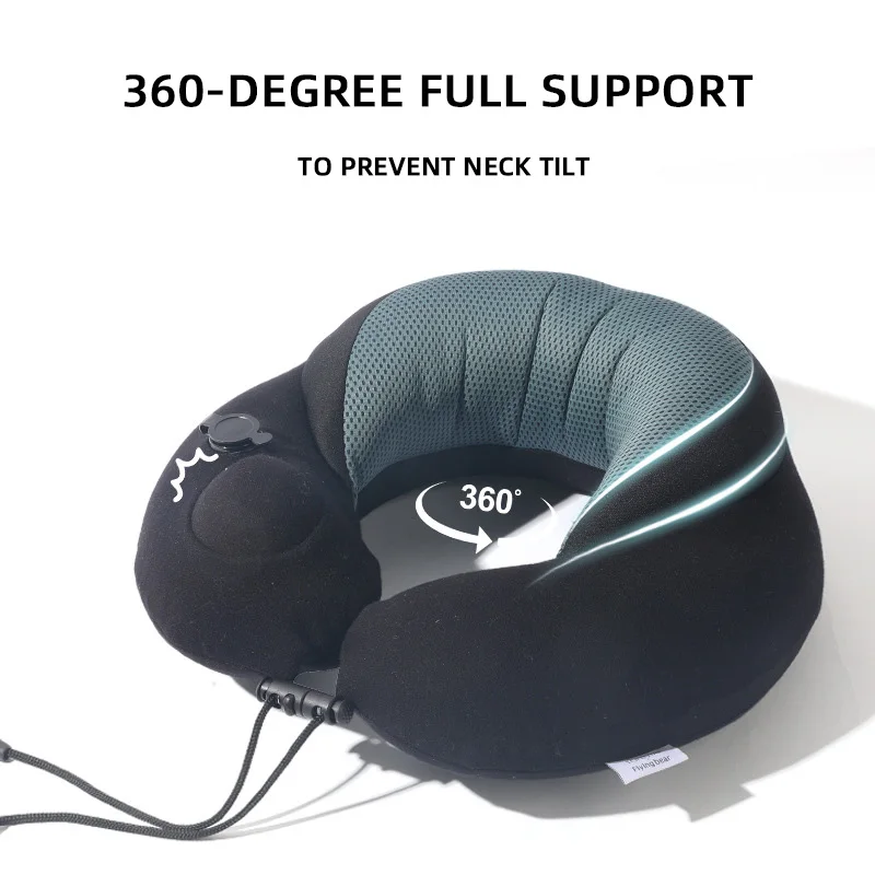 Detachable Black Storage Micro Fiber Inflatable Neck Pillow For Airplane Rest 2