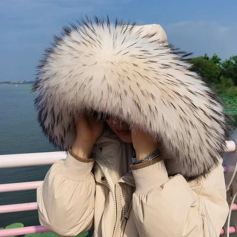 100% Real Fur Collar Natural Raccoon Fur Scarves Women Winter Coat Hat Hoodie Collar Neck Cap Long Warm Genuine Fur Scarf