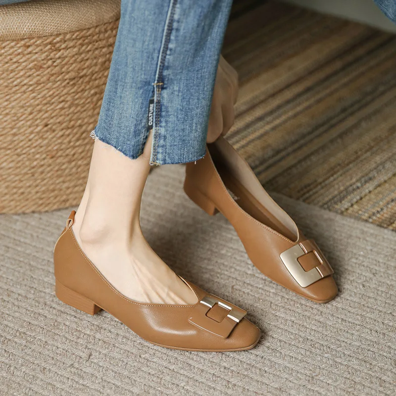 Flat Shoes Solid Color Women Shoes Daily Round Toe Shallow Mouth Casual Shoes Low Heels Fashionable Shoes Comfortable Work Shoes