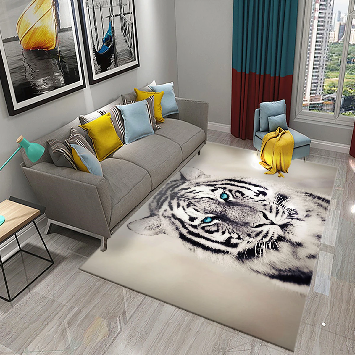 3D Tiger Pattern Carpet Cute Wild Animal Print Large Carpet for Living Room Bathroom Bedroom Entrance Mat Anti-Slip Carpet Decor