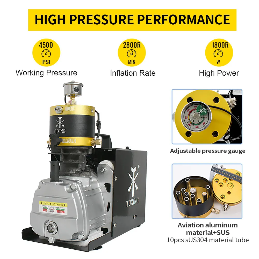 TUXING Pcp Air Compressor,4500Psi/30Mpa/300Bar Scuba Compressor, High  Pressure Electric Compressor with Water/Fan Dual Cooling System for Pcp Air