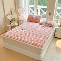 Winter Warm Plush Mattress Toppers Super Soft Single Double Foldable Milk Velvet Thicken Fitted Bed Sheet Bed Cover Tatami Mat 2