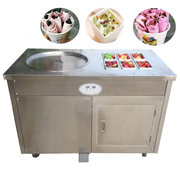 

electric squared mobile pan plate street food solid frozen fried fruit ice cream roll machine Thai fried ice cream machine price