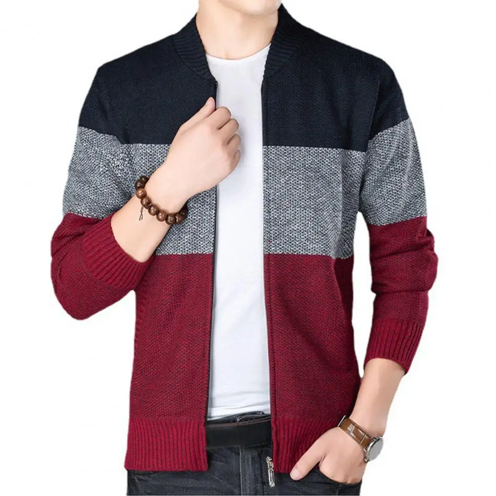 

Winter Sweater Coat Cold Winter Sweater Coat Stylish Men's Knitted Cardigans with Contrast Color Stripes V-neck Slim for Autumn
