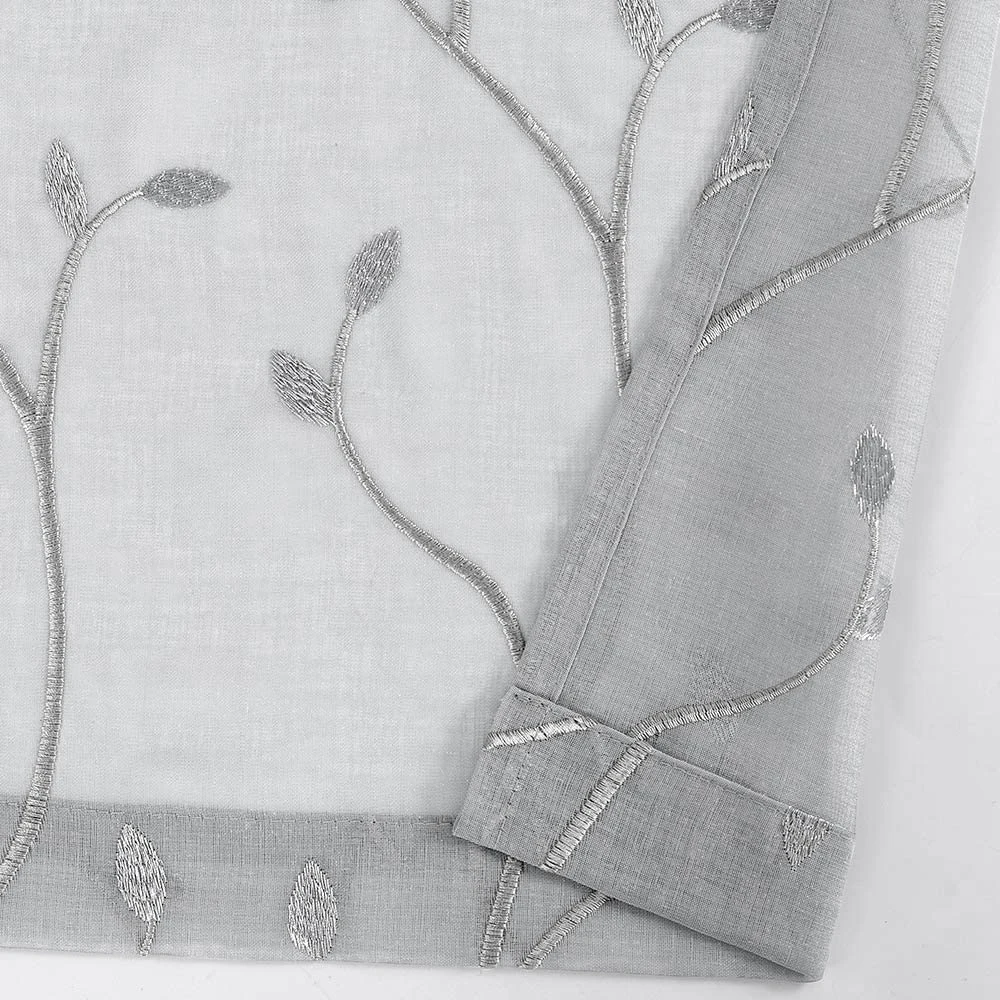 JINCHAN 2PCS Sheers Kitchen Curtains Rod Pocket Home Window Curtain Leaf Embroidery Voile Cafe Drapes Small Short Curtains 4