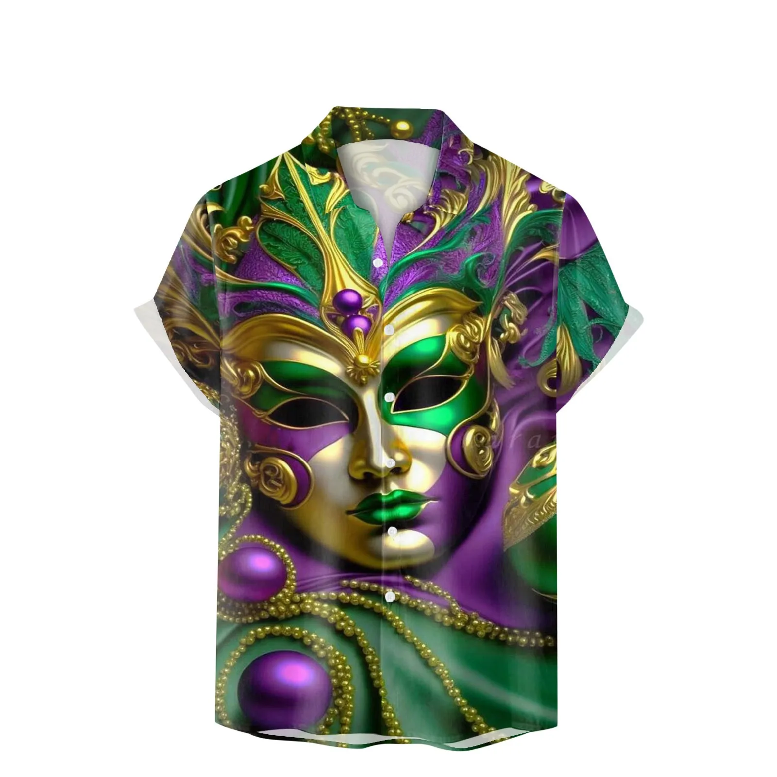 

Рубашка мужская Карнавальная с цифровым 3d принтом, модная блузка с коротким рукавом, винтажный Топ на пуговицах с отложным воротником