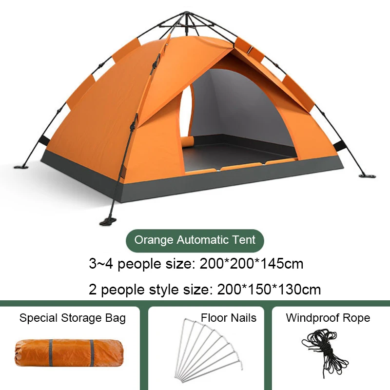 Outdoor Automatic Quick Open Tents 3 4 People Two Door Beach Camping Tent Breathable Rainproof And Sunscreen