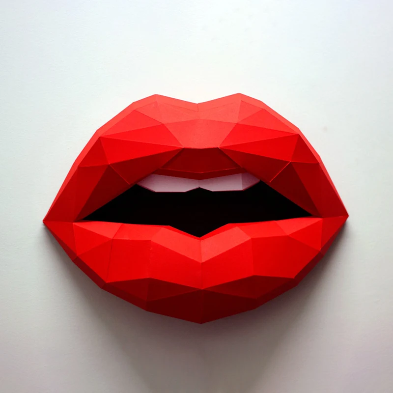 Sexy Mouth 3D Paper Model Kit Creative Home Wall Desk Decor Bar Hotel Ornaments Props DIY Hand Made Geometric Paper Craft
