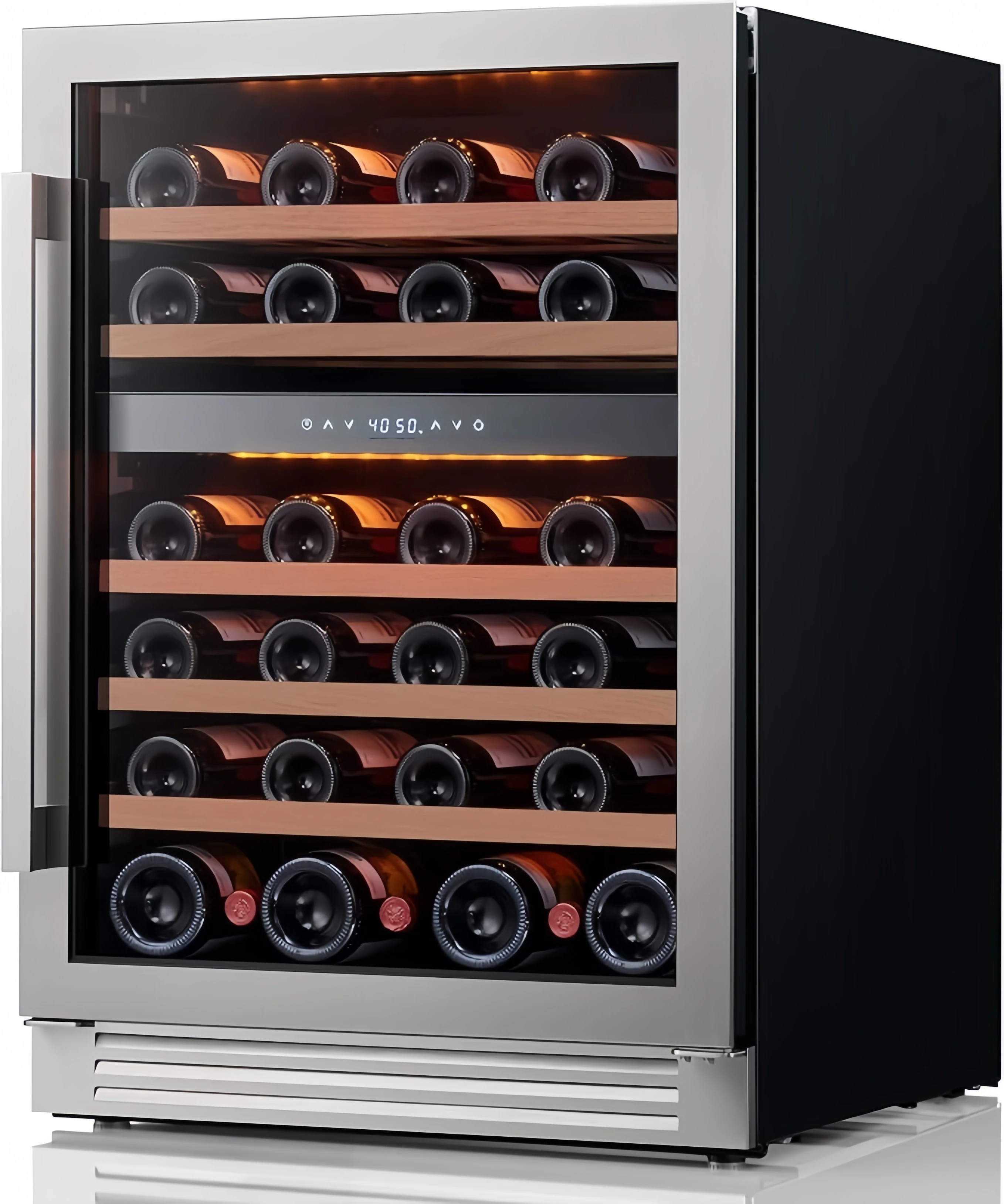 Powerful 46-Bottle Dual Zone Wine Cooler 24-Inch Home Refrigerator With 3 LED Lights & Glass Door Supermarket Application
