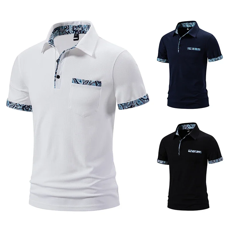 

Мужская модная Однотонная рубашка-поло с отложным воротником и короткими рукавами, 3 цвета, простая Удобная дышащая рубашка