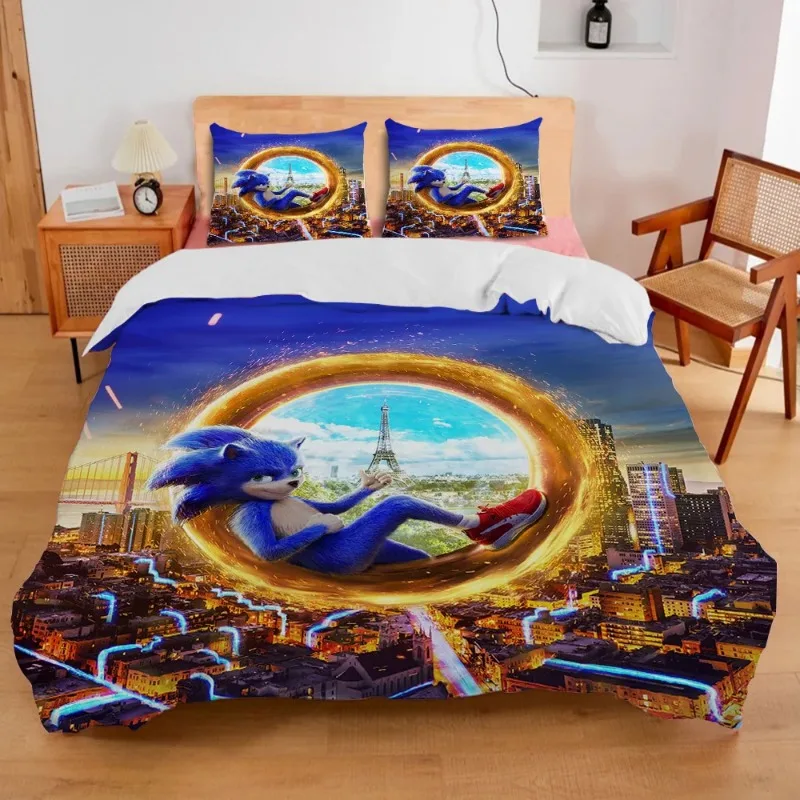 thumbnail image 1 of Juegos de cama tamaño king de Sonic The Hedgehog, sábanas con estampado de anime Harajuku, fundas de edredón para cosplay, fundas de almohada, funda de edredón para dormitorio, 1 of 5