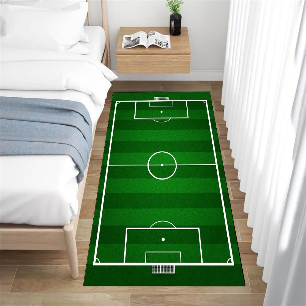 Football Field Rugs Floor Livingroom Bedroom Non-slip Sports Decor Carpet Soft Flannel Home Bedside Tapestry Play Rugs