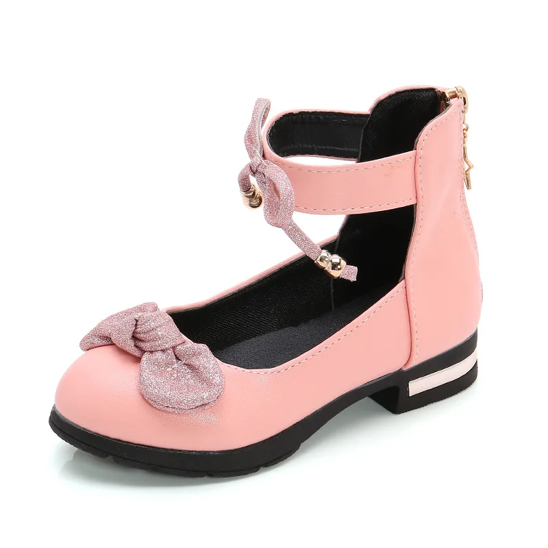 Pink Childrens Girls Leather Shoes Kids High Heeled Girls Princess Shoes For Party Wedding Big Dress chaussure fille