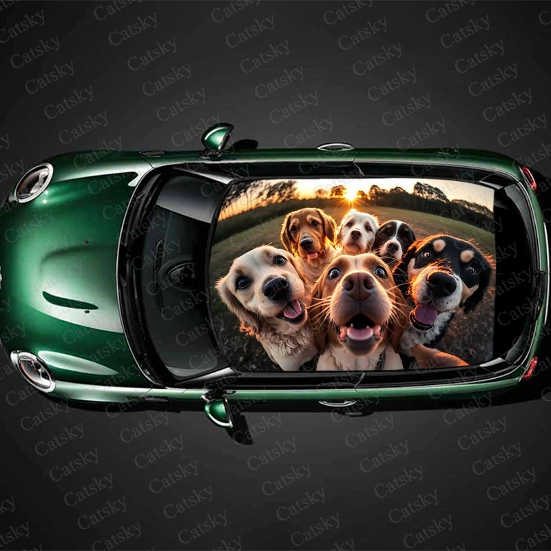 

Charming Doggy Selfie Car Roof Sticker Wrap Racing SUV Accessories Packaging Painted PVC Custom Car Graphic Decal