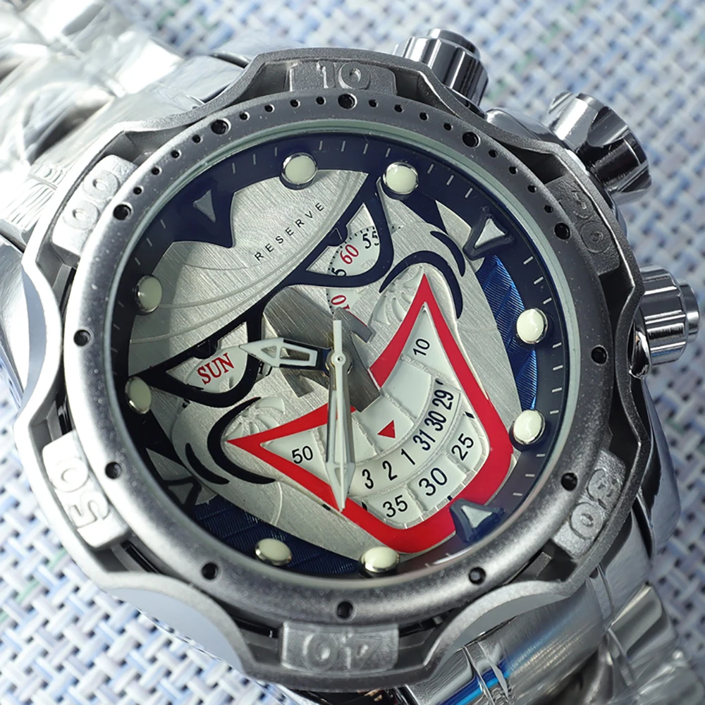 

Undefeated 54mm Silver Magician Reserve AAA Original Watch Men Big Dial Invincible Watch Steel Quartz Clocks Relogio Masculino